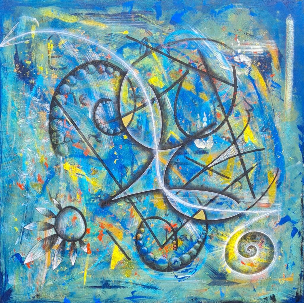 Aperçu de la toile du Mot "Liberté", dans les tons de bleu, jaune et or