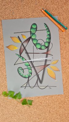 Présentation du Mot papier "Aventure", dans les tons de vert et orange