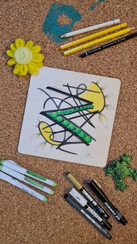 Présentation du Mot bois "Nature", dans les tons de vert et jaune