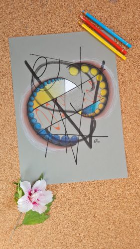 Présentation du Mot papier "Vacances", dans les tons de bleu, jaune et orange